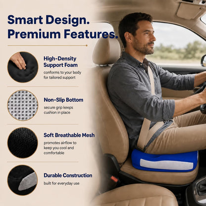 Memory Foam Ergonomic Seat Cushion for Office Chairs Pain Relief | Suitable for prolonged sitting, relieves tailbone pain, fits office chairs, wheelchairs, car seats and computer desk chairs