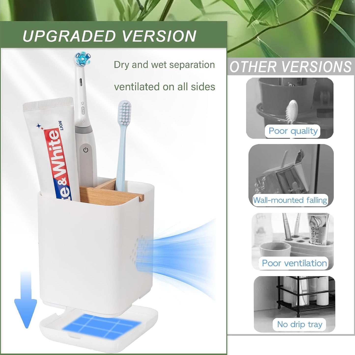 Toothbrush Holders for Bathrooms, Electric Toothbrush Holder, White | Toothbrush and Toothpaste Organizer for Bathroom Countertop, 3 Slot Vanity Storage