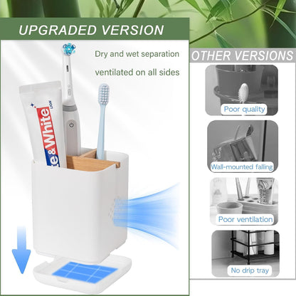 Toothbrush Holders for Bathrooms, Electric Toothbrush Holder, White | Toothbrush and Toothpaste Organizer for Bathroom Countertop, 3 Slot Vanity Storage