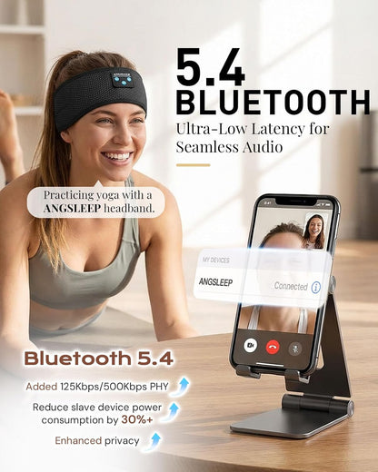 Sleep Headphones Bluetooth 5.4 Headband, Wireless Sleep Headphones with Ultra-Thin Stereo Speakers for Side Sleepers, Breathable & Soft Sports Headband for Running Exercise, Yoga, Travel