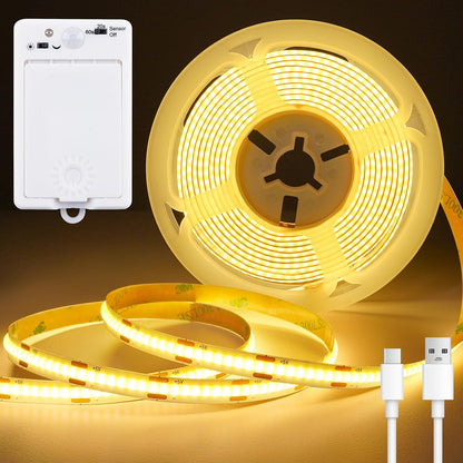 OMIKA Dual Sensor Stair Lights Indoor, Rechargeable 16.4ft LED Strip Light, 150 LEDs Double Motion Activated Under Bed Night Lights for Shelves, Stairway, Closet, Corridor, Bedroom, 6000K Cool White