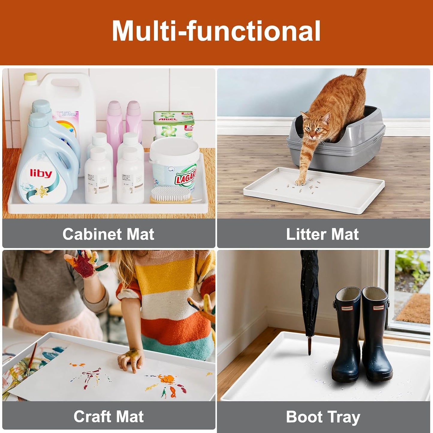 34" x 22" Extra Thick Silicone Mat Waterproof with Raised Edge, | Under Sink Mat for Kitchen & Bathroom, Kitchen Cabinet Liner, Multi-Purpose for Storage & Protection