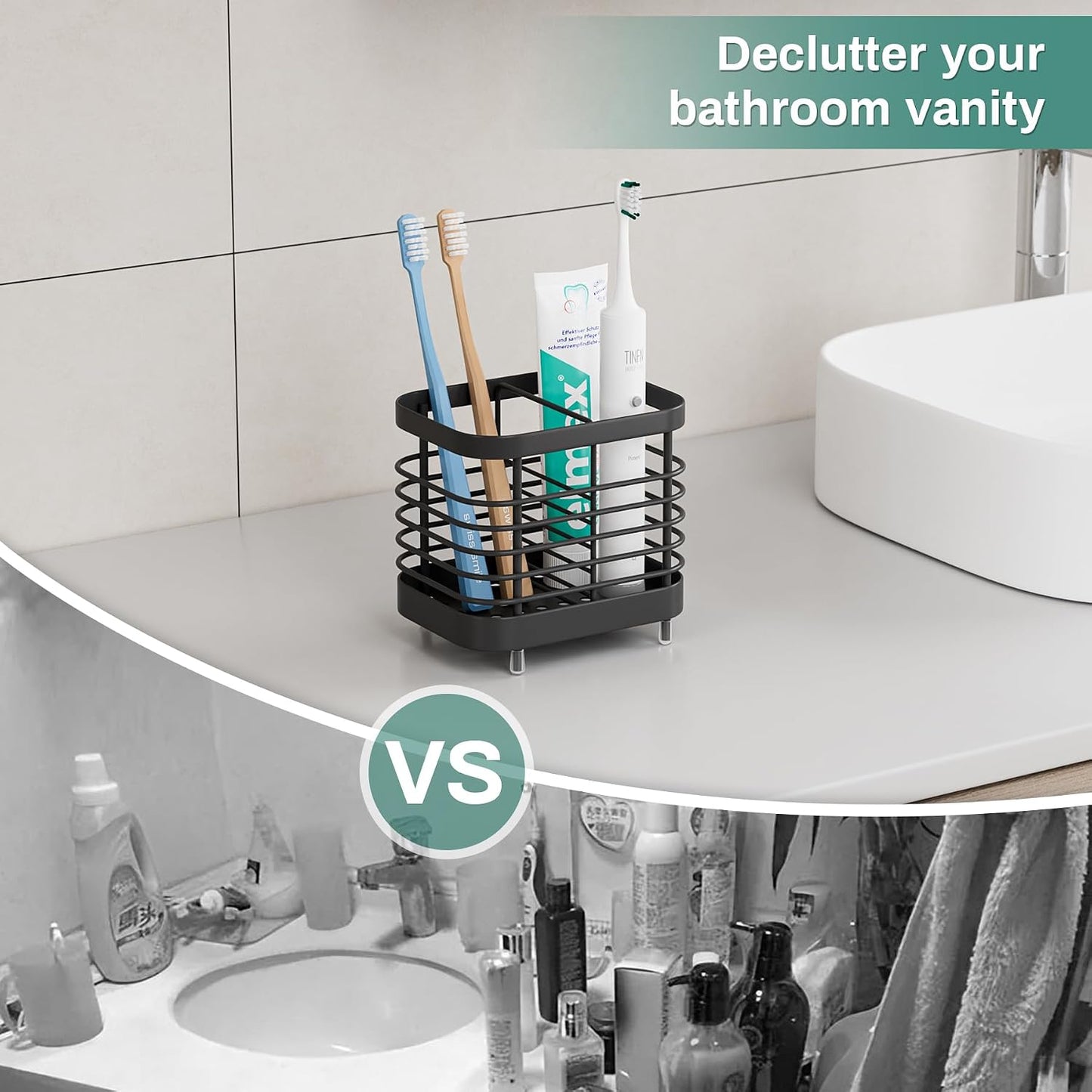 Stainless Steel Electric Toothbrush Holder for Bathroom with Drainage | Anti-Slip Countertop Tooth Brush Holder Caddy Stand, Toothbrush and Toothpaste Organizer, Black Bathroom Accessories Decor