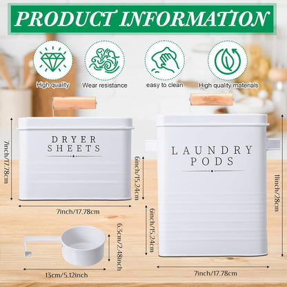 Yaocom 2 Pcs Laundry Pod Container with Dryer Sheet Holder Farmhouse Laundry Room Decor Organization and Storage Detergent Container Box with Lid Handle Metal Dryer Sheet Dispenser(Black)