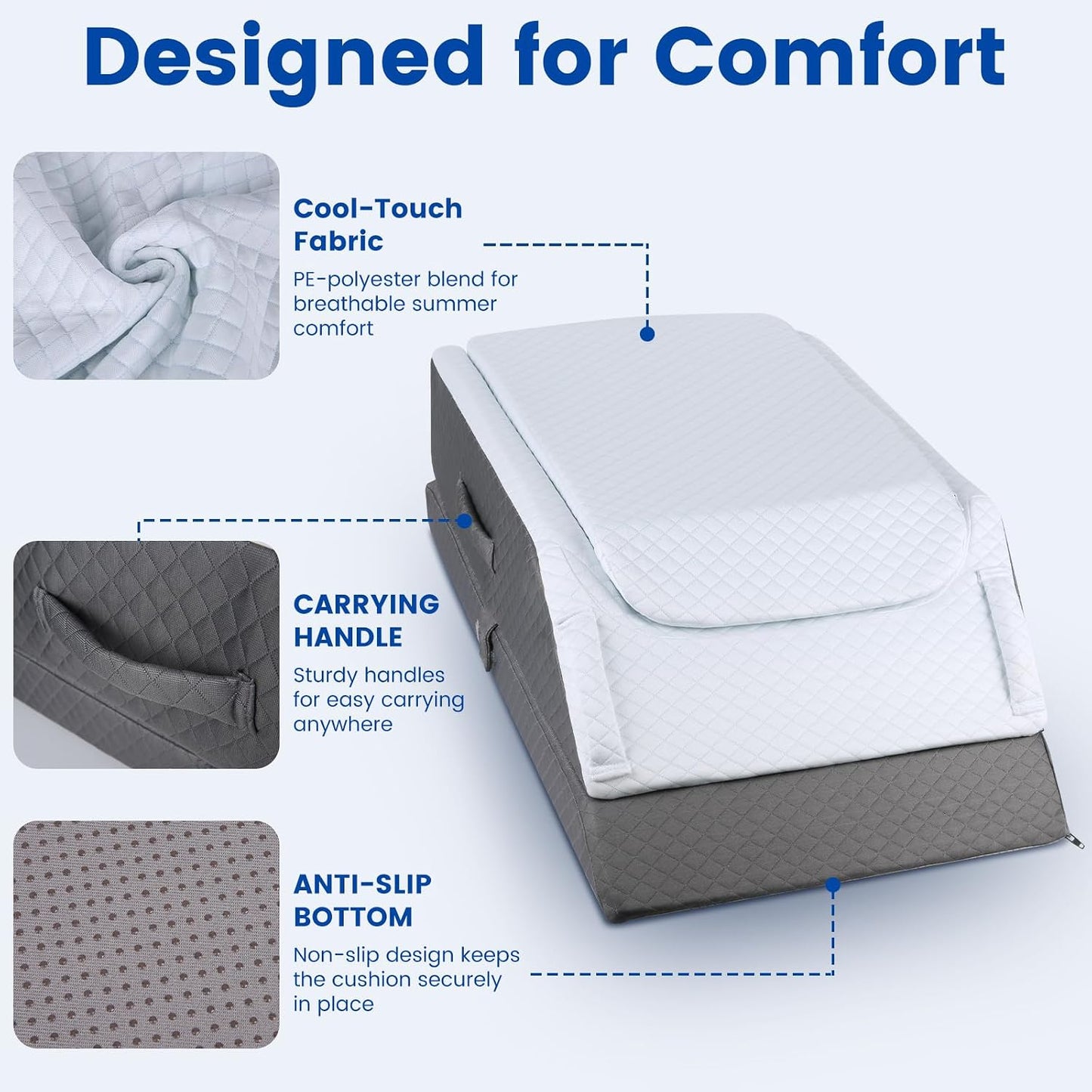 3-Height Adjustable Wide Leg Elevation Pillows for After Surgery or Sleeping, Memory Foam Support for Both Legs, Knee & Ankle Wedge for Swelling & Circulation, Removable Washable Velvet Cover