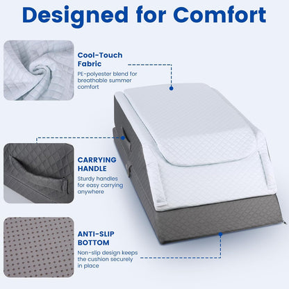 3-Height Adjustable Wide Leg Elevation Pillows for After Surgery or Sleeping, Memory Foam Support for Both Legs, Knee & Ankle Wedge for Swelling & Circulation, Removable Washable Velvet Cover