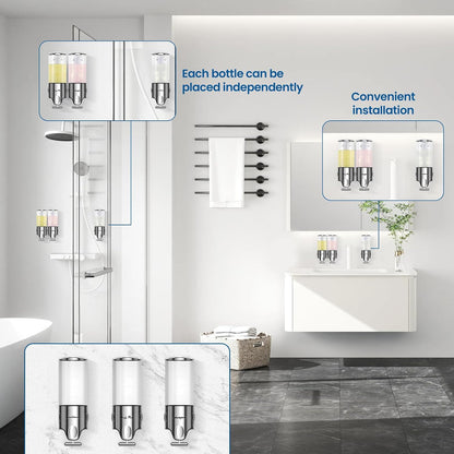 EXIN DECHEN Shampoo and Conditioner Dispenser(Triple x 16.9 oz,Clear) | Easy Installation,Wall-Mounted,Bottle Separable,Large Capacity,Shower Shampoo Conditioner Body Wash Dispenser for Bathroom
