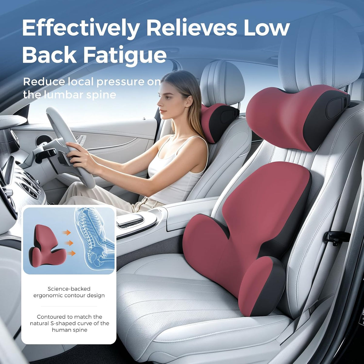 BEBAS Lumbar Support Pillow for Car, Memory Foam Back Cushion for Driving
