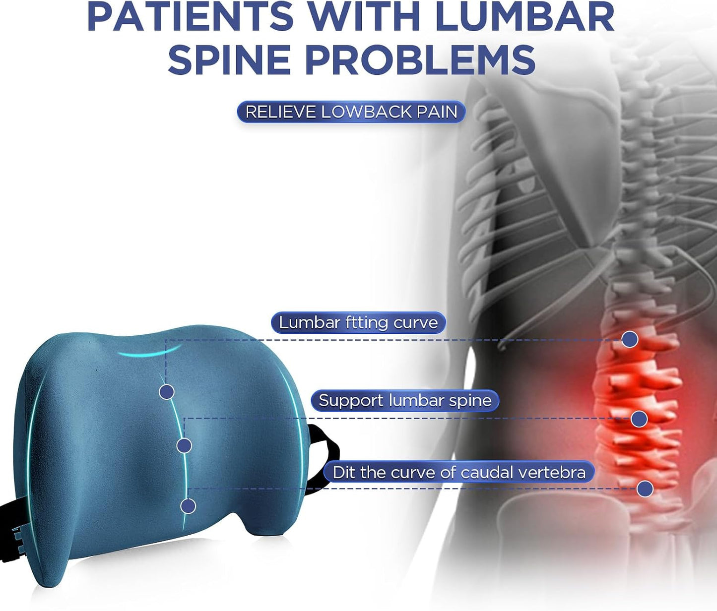 Lumbar Support Pillow for Office Chair, Memory Foam Car Back Cushion | Lumbar Pillow Lower Back with 4d Mesh Cover Adjustable Straps, Ergonomic Chair Back Pillow for Office, Car, Gaming Chairs