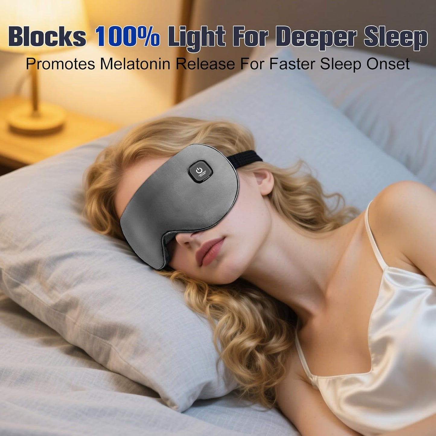 Heated Eye Mask, Rechargeable Detachable Washable Faux Silk Electric Cordless Dry Eyes Warmer Compress Graphene Sleep Mask Travel Gifts for Men Women, 3 Heat Levels & Auto-Off, Black