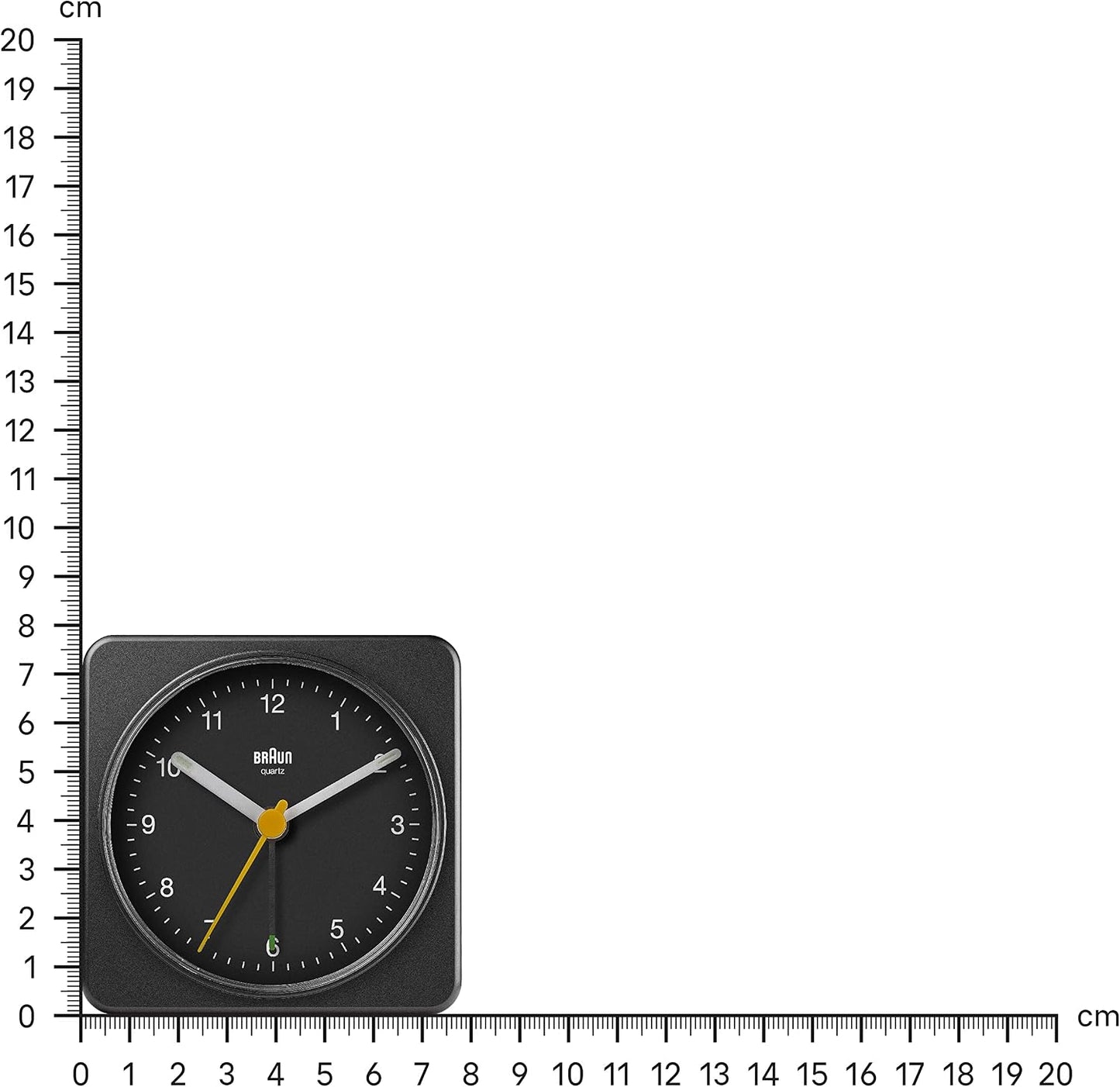 Braun Classic Analogue Alarm Clock with Snooze and Light, Quiet Quartz Sweeping Movement, Crescendo Beep Alarm in Black, Model BC03B.