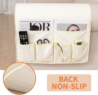 HAOMAIJIA Sofa Armrest Organizer, Remote Control Holder for Recliner Couch | Anti Slip Arm Chair Bedside Caddy Storage Organizer With 6 Pockets For Cell Phone Tv Remote Control Magazines (brown)