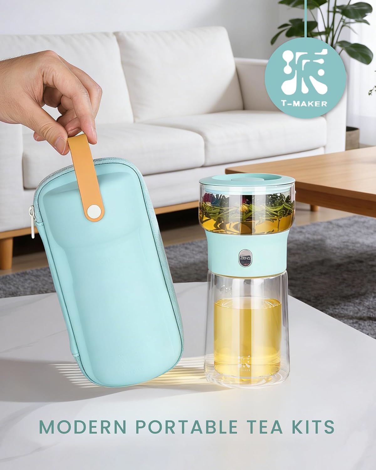ZENS Glass Infuser Teapot, One Touch Tea Maker for Loose Leaf Tea, Walnut