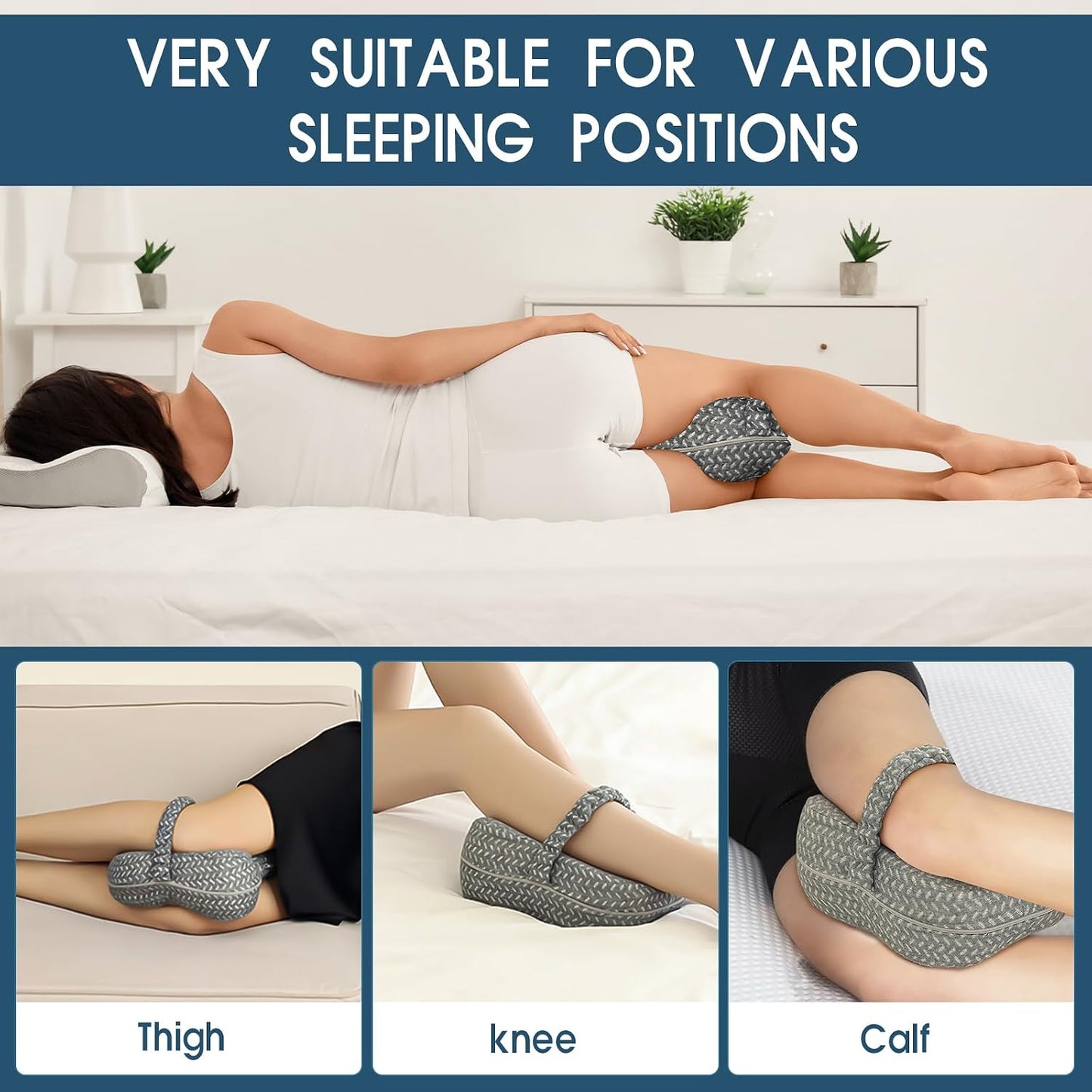Memory Foam Knee Pillow for Side Sleepers – Orthopedic Leg & Hip Alignment Cushion, Spine Support Pillow for Back, Shoulder & Pressure Relief