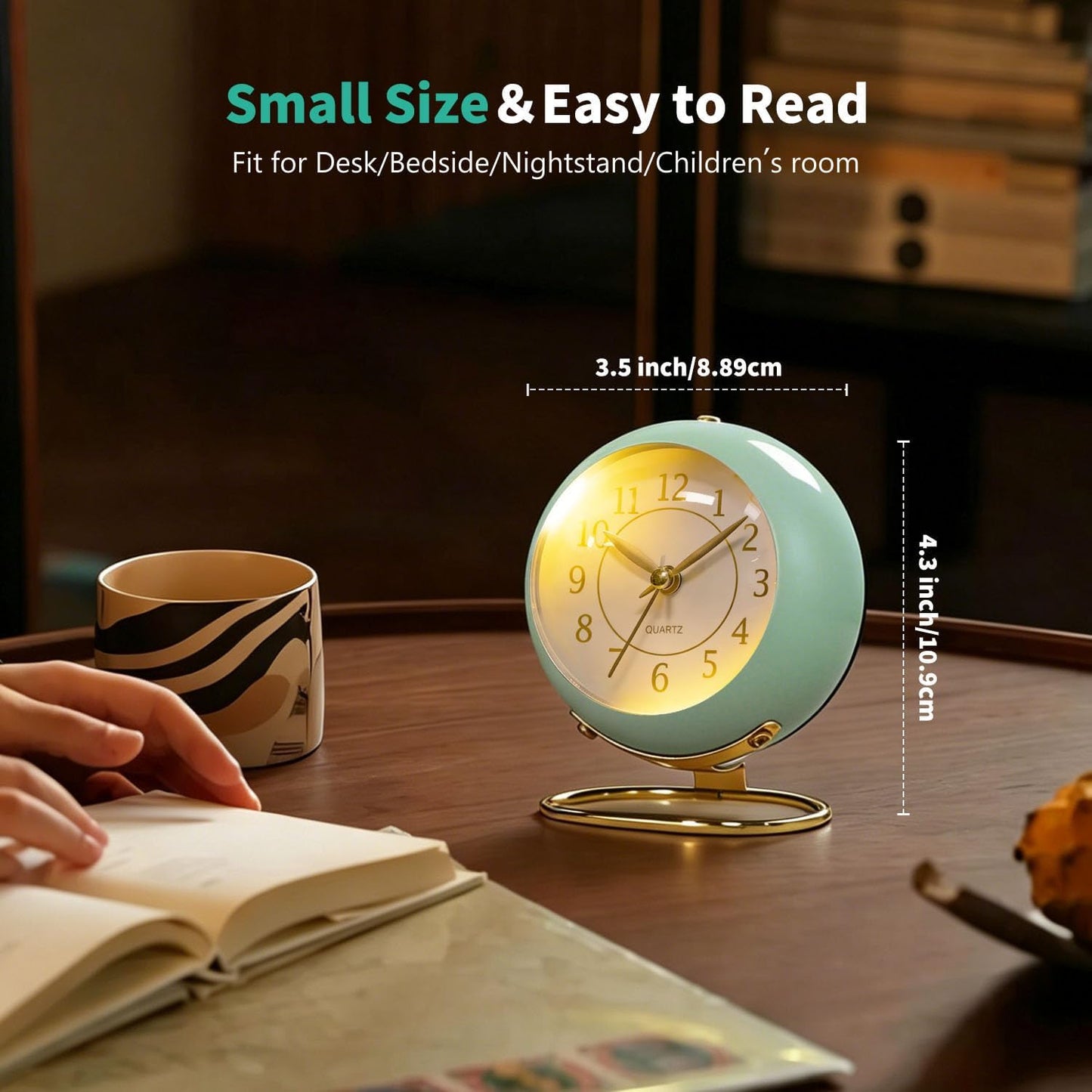 Analog Alarm Clock, Retro Small Desk Clock with Night Light, Backlight Cute Simple Design, Silent Non-Ticking, Battery Powered, Clock for Bedroom,Travel,Kitchen,Bedside Desktop Decor