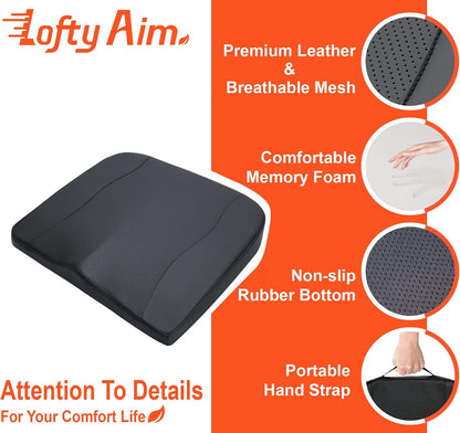 Lofty Aim Car Seat Cushion, Memory Foam Car Seat Cushions for Long Driving | Comfy Car Seat Pillow for Pain Relief, Driver Seat Cushion Adds Height, Butt Cushion for Car, Truck, Office Chair, Black