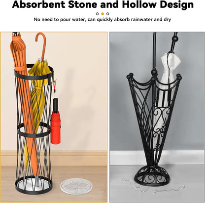 Invech 23 Inch Umbrella Holder for Indoor Entryway, Large Metal Umbrella Stand with Removable Water Tray and Hooks, Umbrella Rack Storage for Home, Office, Hotel