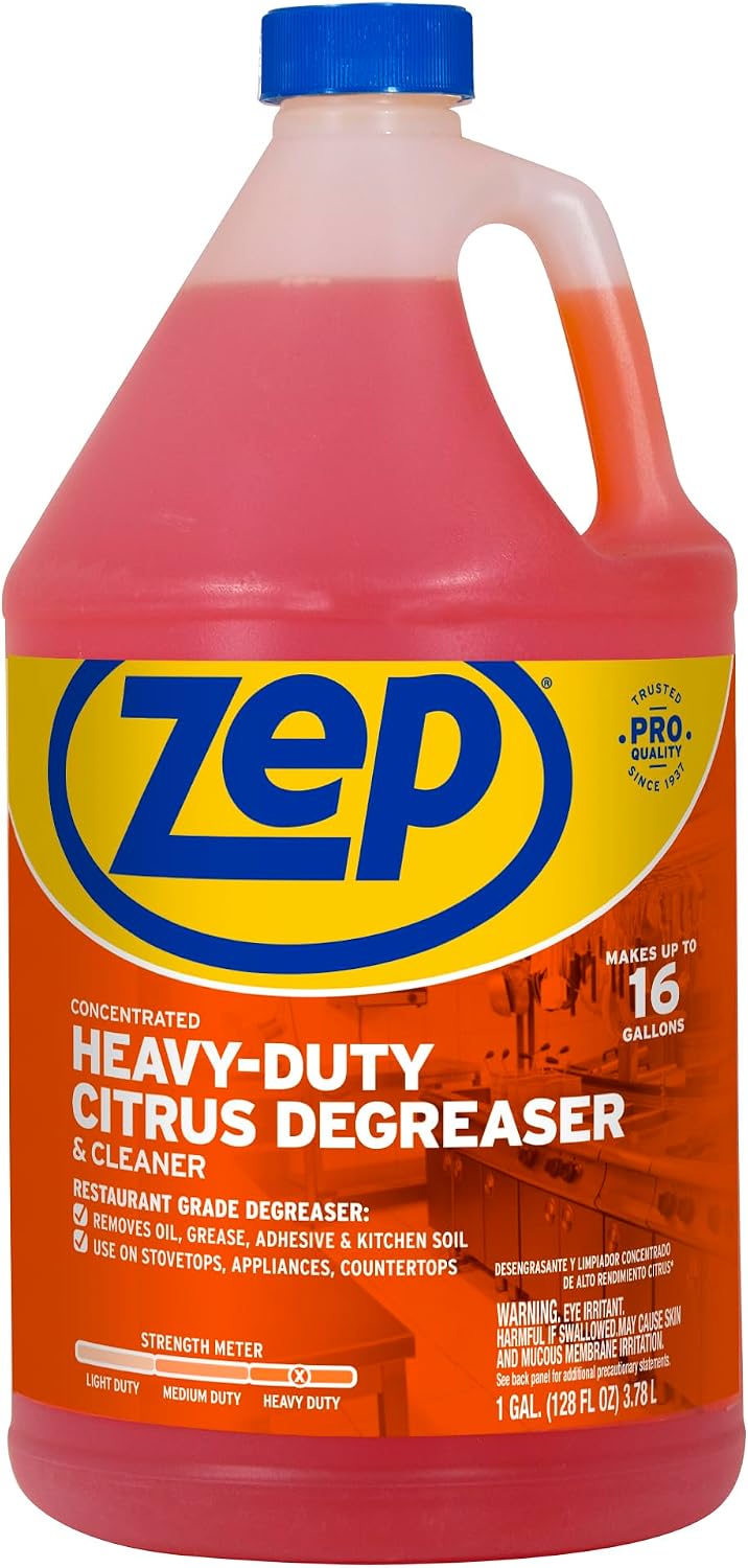 Zep Heavy-Duty Citrus Degreaser Cleaner Concentrate - 1 Gallon (1 Unit) ZUCIT128 - Restaurant Grade Degreaser and Cleaner Removes Oil, Grease, Adhesive, and Kitchen Soil