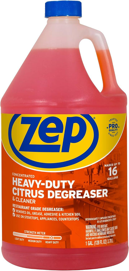 Zep Heavy-Duty Citrus Degreaser Cleaner Concentrate - 1 Gallon (1 Unit) ZUCIT128 - Restaurant Grade Degreaser and Cleaner Removes Oil, Grease, Adhesive, and Kitchen Soil