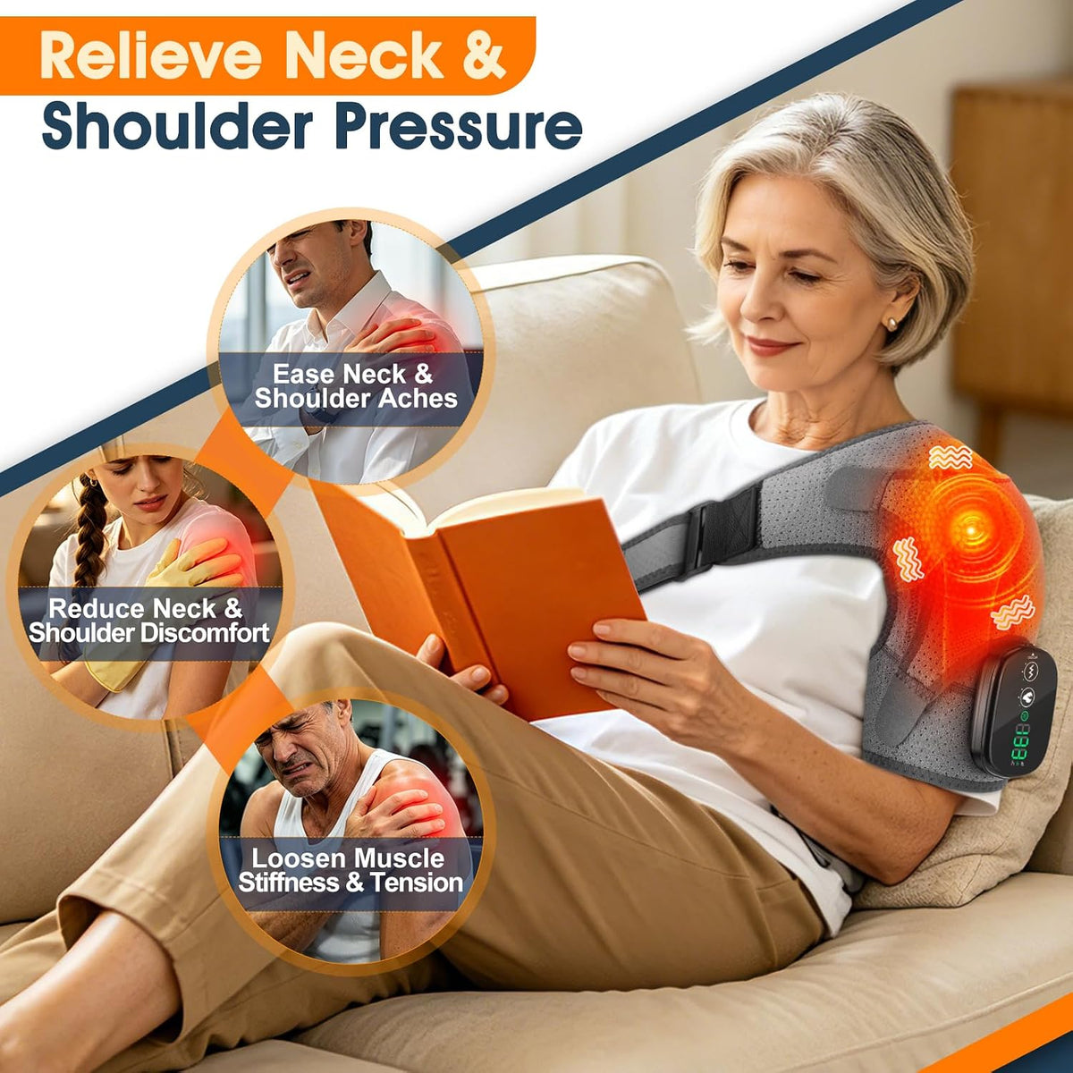 Shoulder Heating Pad with Massage, Rotator Cuff Shoulder Brace for Frozen