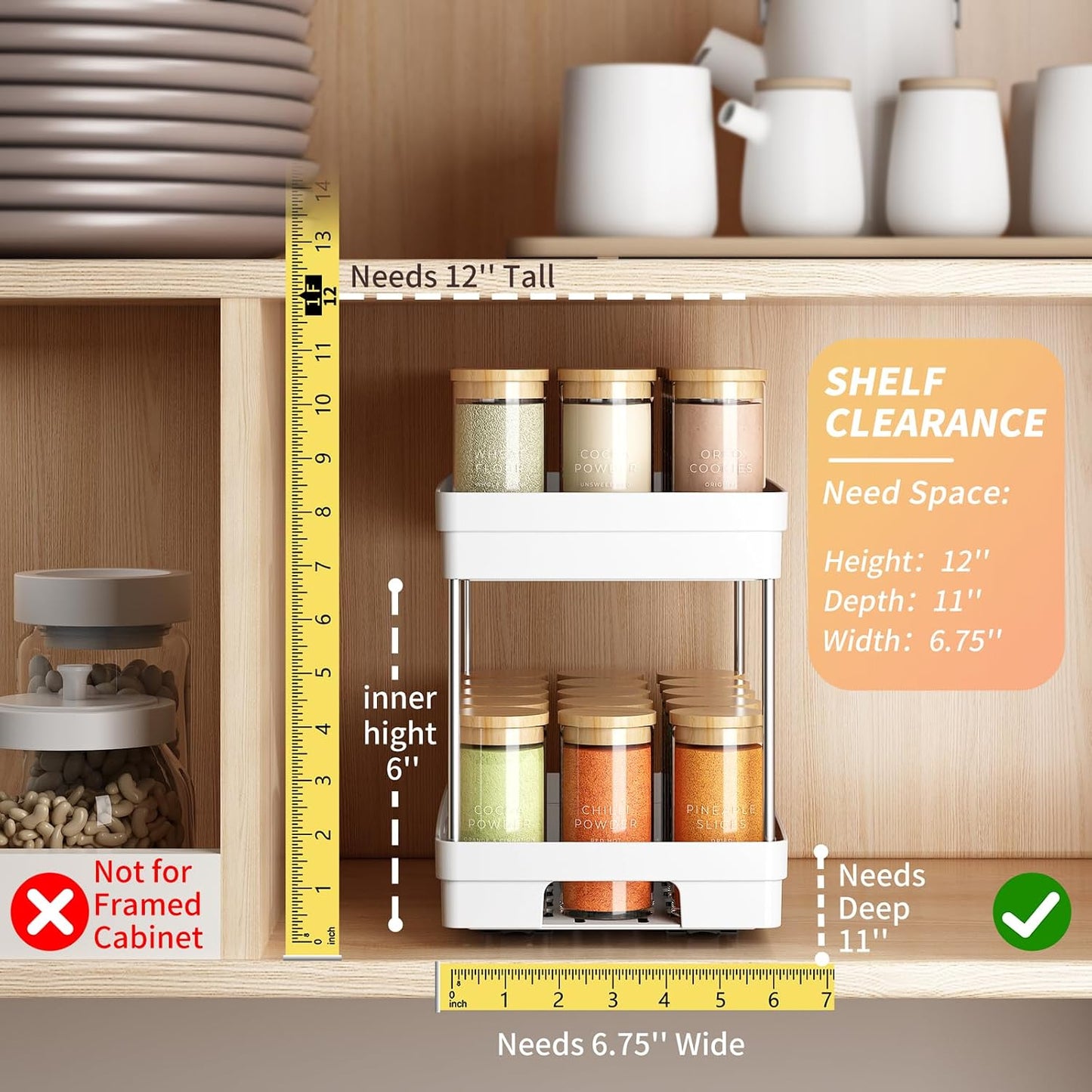 Pull Out Spice Rack Organizer for Cabinet, 3 Packs Slide Out Spice Racks Organizer, Spice Cabinet Organizers, Cabinet Size Need:12'' Highx11'' Deepx5'' Wide,Each Tier Hold 10 Spice Jar - 2 Tier, Black