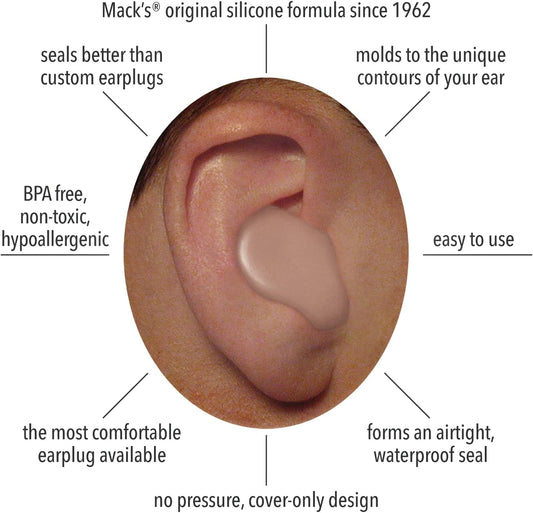 Mack's Snoozers Silicone Putty Earplugs - 6 Pair – Comfortable, Moldable Silicone Ear Plugs for Sleeping, Snoring, Loud Noise & Traveling | Made in USA