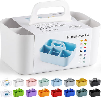Multiuse Caddy Organizer with Handle, Portable Divided Plastic Tote Bin - Art Craft, Stationary Pen Marker Crayons, Makeup Hair Supplies Storage - Bathroom, Classroom, Dorm, Office, Desk Holder - Grey