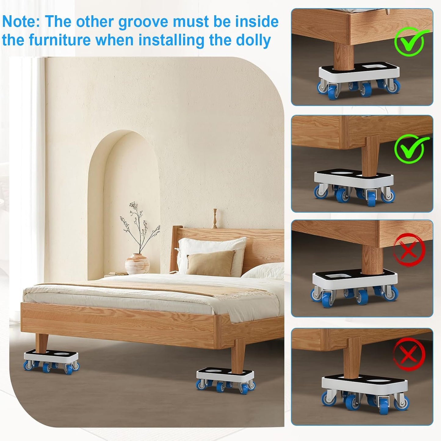 New Upgrade Furniture Sliders: Furniture Movers with Wheels & Groove | Furniture Dolly with 360° Rotatable Wheels - Appliance Roller for Moving Heavy Sofa Bed - Load Capacity Up to 750lb