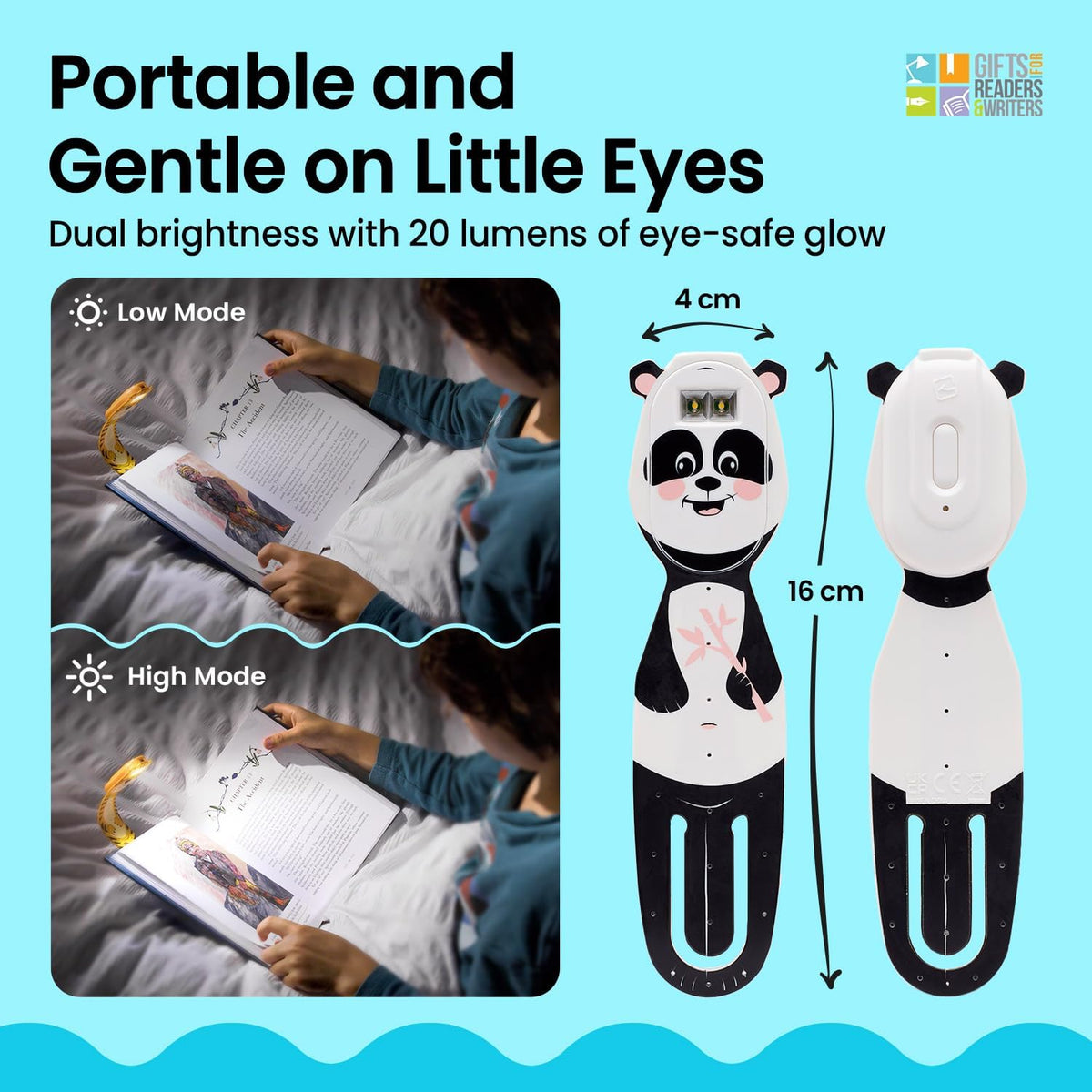 Gifts for Readers & Writers Rechargeable Book Light for Kids, Clip On Reading Light for Bed, 2in1 Flexilight Pals & Bookmark, 12 Hours of Light Once Charged, Includes USB Cable & 2 LED Lights, Dog