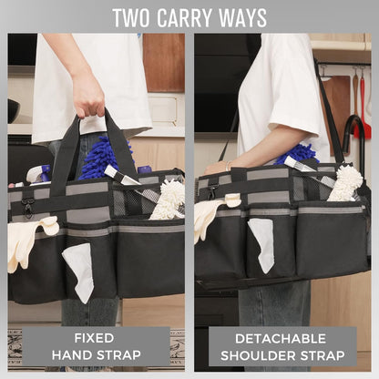 SCAVATA Wearable Cleaning Caddy, Cleaning Caddy Supplies Organizer with Handle & Shoulder Straps for Housekeepers, Under Sink & Car Cleaning Tool Organizers Bag with 4 Foldable Divider (NavyBlue)