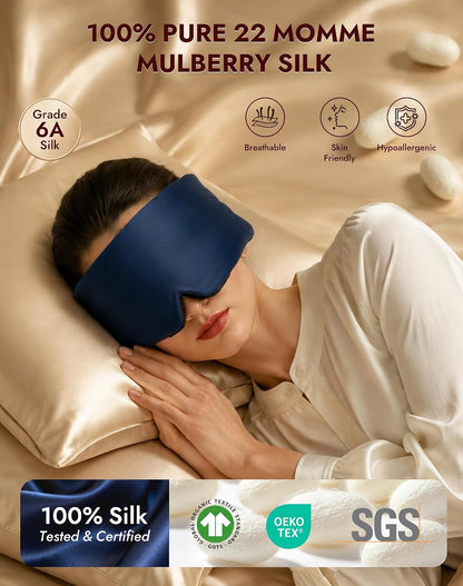 SilkSilky 22 Momme Mulberry Silk Sleep Mask for Side Sleepers, Black