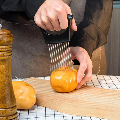 2Pcs Stainless Steel Onion Slicer Holder with Finger Guards, Multi-Purpose Fruit Vegetable Cutting Kitchen Tool