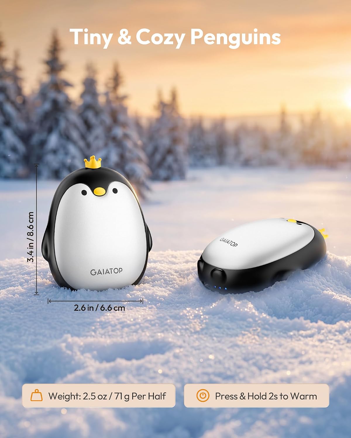 Gaiatop Magnetic Hand Warmers Rechargeable 2 Pack, Pocket Penguin | 3 Heat Levels, Reusable Portable Electric Heater for Travel Camping Hunting Golf, Stocking Stuffers Cute Gifts for Women Men
