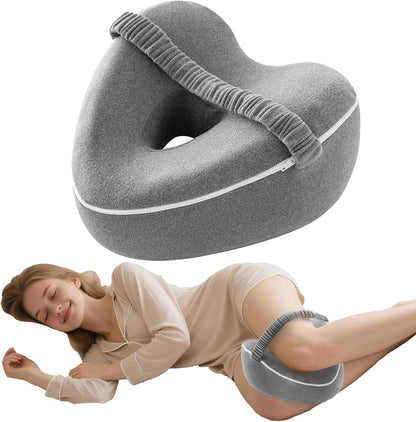 xiaomubiao Memory Foam Knee Pillow for Side Sleepers, Cooling Leg Pillow with Adjustable Strap for Sciatica, Hip & Back Pain Relief, Orthopedic Contour Between Leg Cushion with Washable Cover