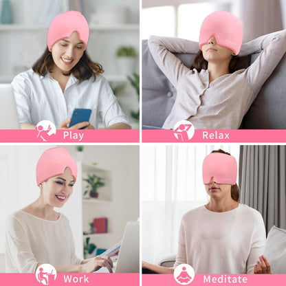 ZNÖCUETÖD Migraine Headache Relief Cap Hat Full Head ice Pack Wrap Cold Cap
