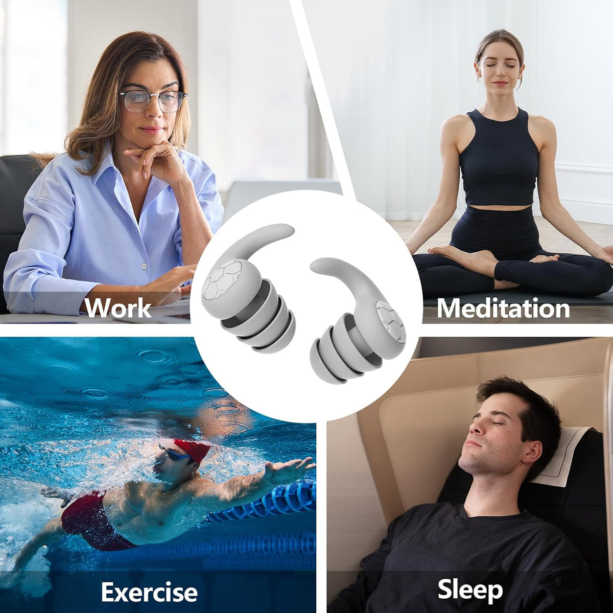 Noise Cancelling Ear plugs for Sleeping - Black Comfortable Reusable Silicone Earplugs for Sleep 24dB Noise Reduction Snoring and Studying Travel Concerts Hearing Protection with 3Tips and Storage Box