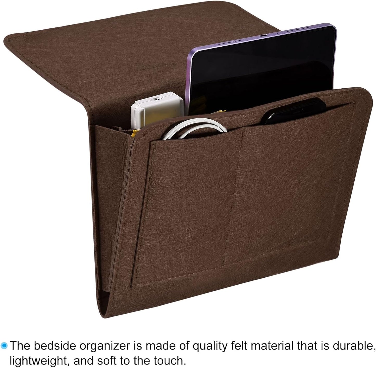 PATIKIL 11in Bedside Caddy, Bed Caddy Bedside Organizer Hanging Soft Felt 5 Pockets Bed Pockets Bedside Storage Organizer Remote Control Holder for Bedroom Phones Glasses, Green
