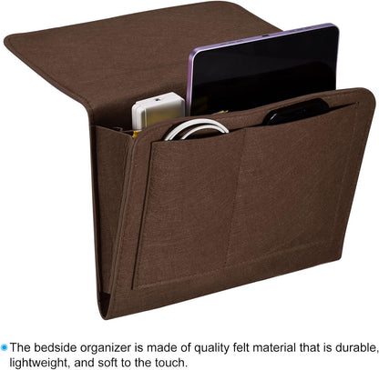 PATIKIL 11in Bedside Caddy, Bed Caddy Bedside Organizer Hanging Soft Felt 5 Pockets Bed Pockets Bedside Storage Organizer Remote Control Holder for Bedroom Phones Glasses, Green