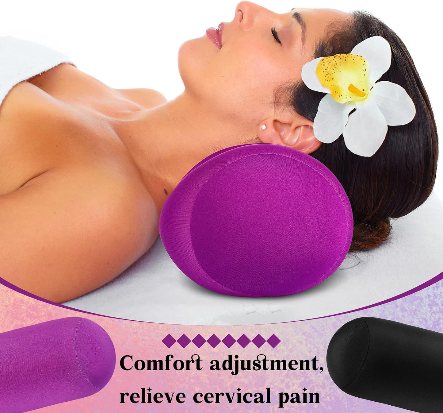 Geelin 2 Pcs Microbead Roll Pillow 11.8 x 6.3 Inch Soft Pillow Bolster Cylindrical Pillow Microbead Pillows for Sleeping Home Travel Neck Head Back Support Rest (Violet, Black)