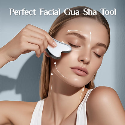 Rena Chris Gua Sha Facial Tools, Stainless Steel Guasha Tool for Acupuncture, Manual Massage Tool for Jawline Sculpting and Puffiness Reducing, Gua Sha Facial Massage Tool, Skin-Care Gift (Silver) | Face Massage Tool for Jawline Sculpting, Puffiness