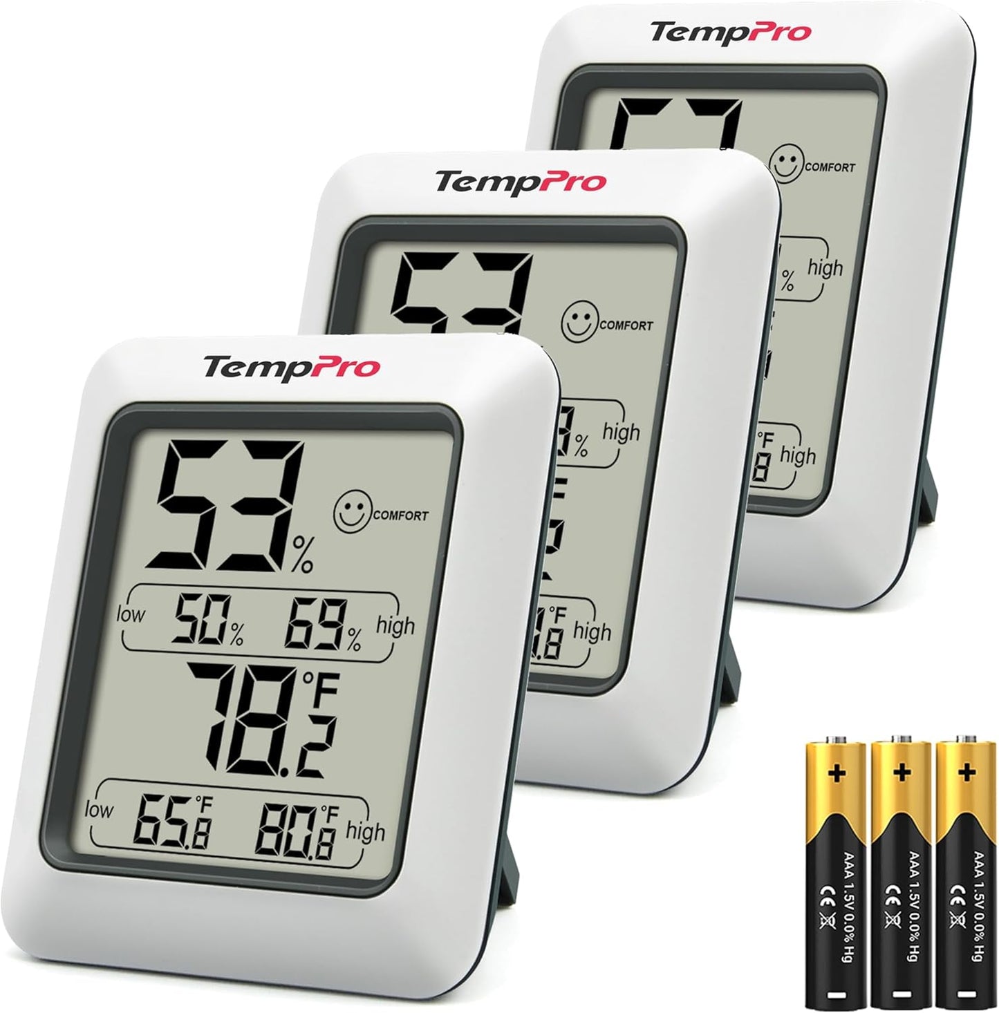 TempPro TempAir Digital Hygrometer Indoor Thermometer Humidity Monitor | Humidity Meter Room Thermometer Humidity Gauge with Temperature Humidity Monitor for House Celler Kitchen Greenhouse, 3 Pack