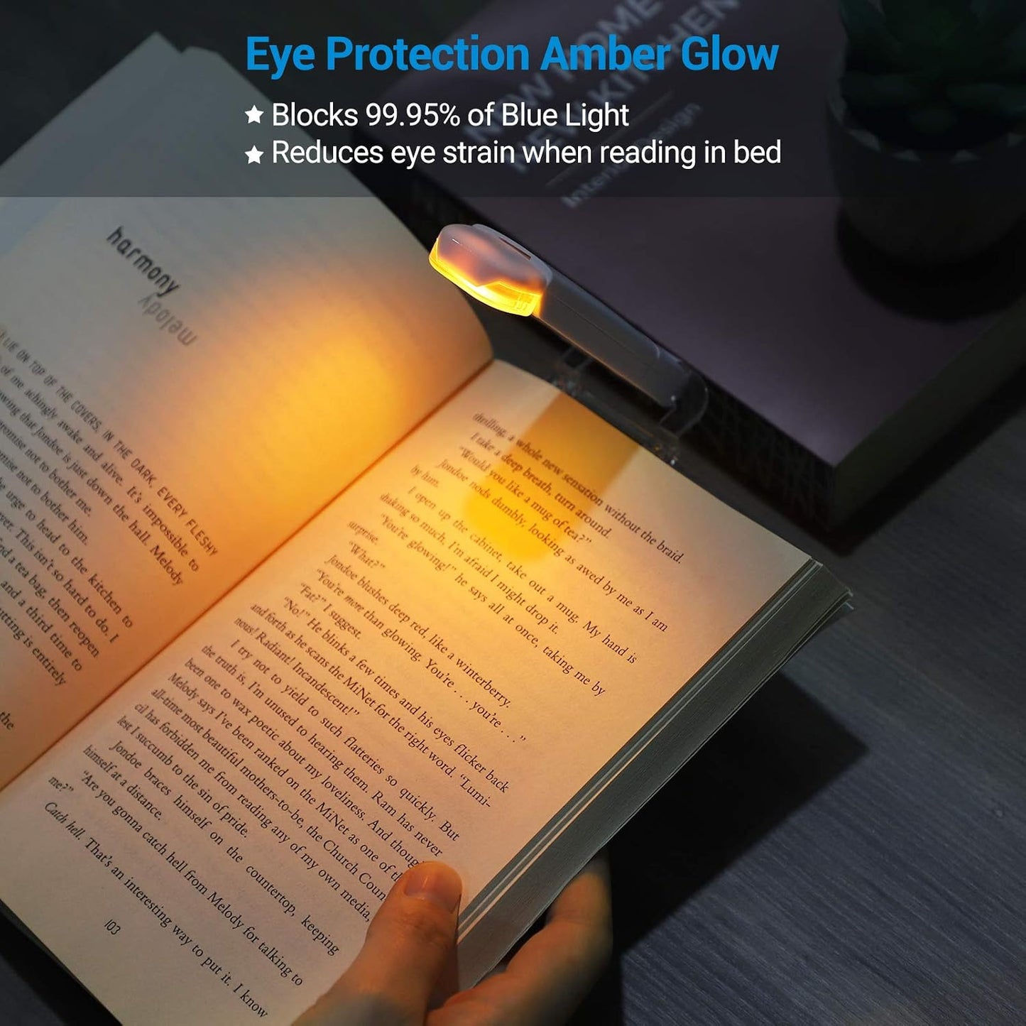 DEWENWILS Amber Book Reading Light, USB Rechargeable Book Light for Reading in Bed