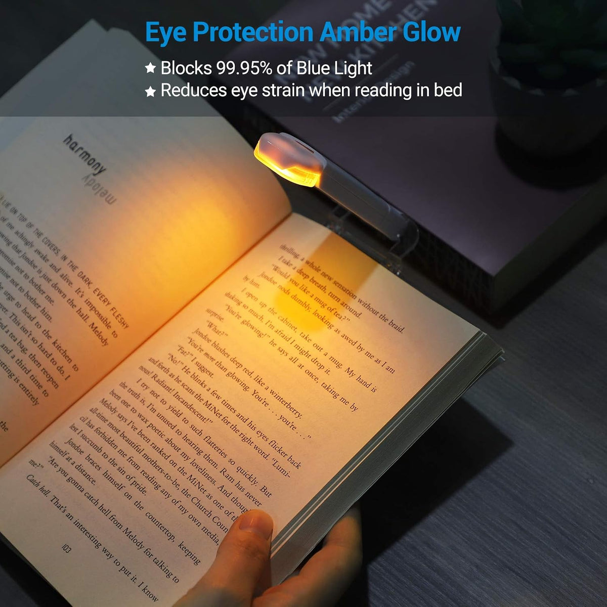 DEWENWILS Amber Book Reading Light, USB Rechargeable Book Light for Reading in Bed