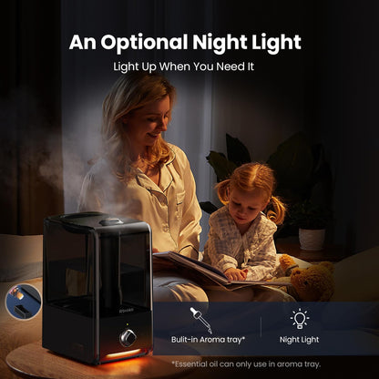 Humidifiers for Bedroom Large Room, Top Fill 6.5L Cool Mist Humidifier, 45H Runtime, 28dB Quiet Ultrasonic Air Humidifier for Home, Whole House, Baby Nursery, Night Light (White)