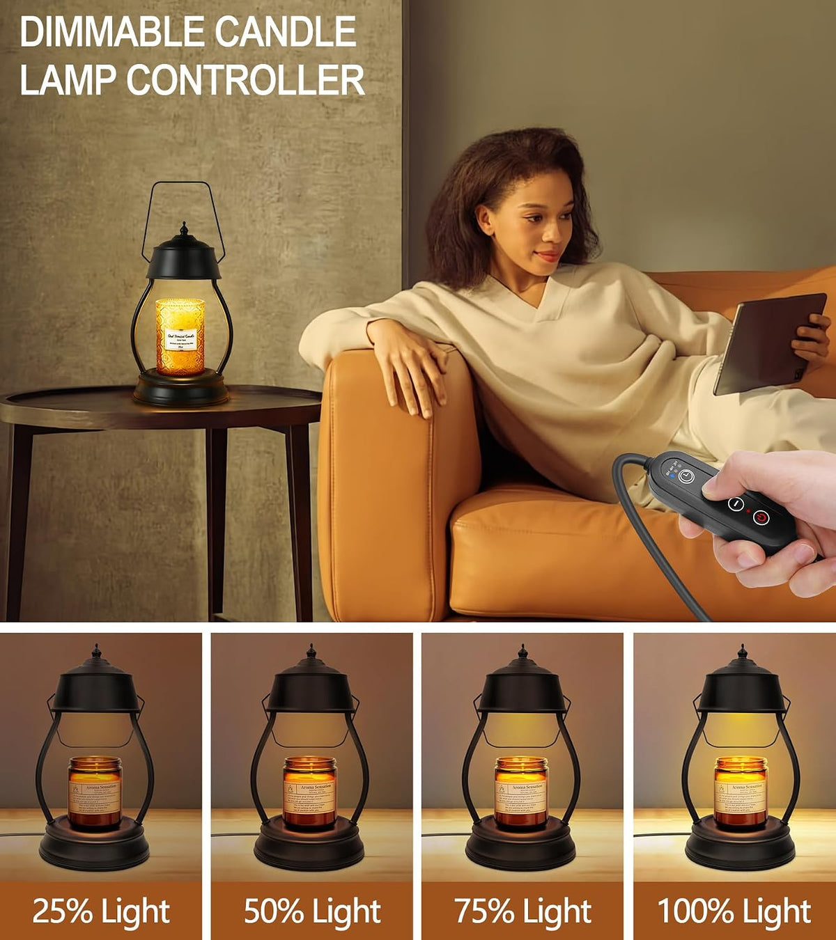 Candle Warmer Lamp with Timer, Vintage Lantern Design, Home Decor Birthday Gifts for Women, Black Lantern Wax Melt Warmer for New Home Bedroom Decor, 2 Bulbs, Christmas House Warming Gifts