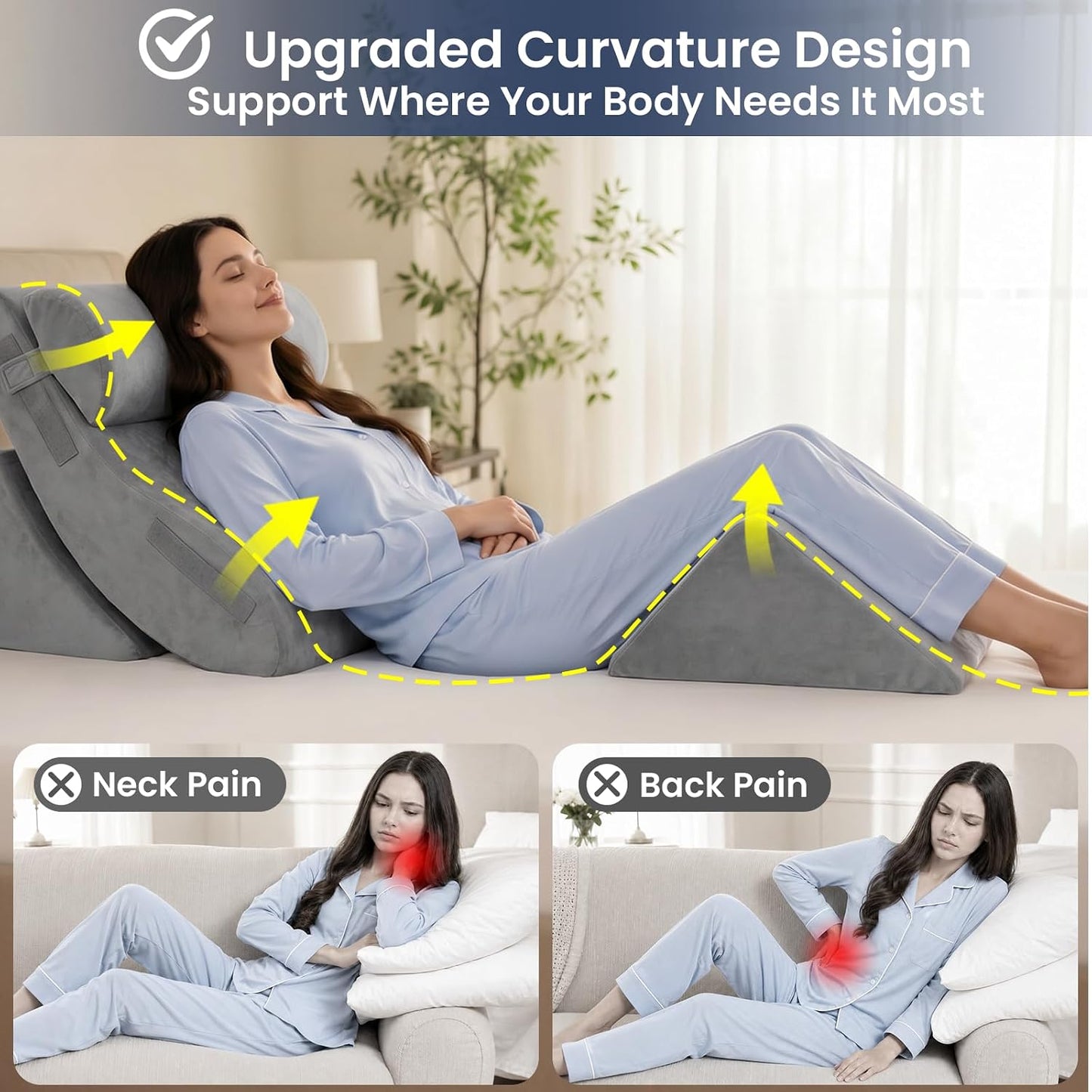 5PCS Wedge Pillow Set for After Surgery, Adjustable Orthopedic Foam Bed Wedge Pillow for Acid Reflux, GERD & Heartburn Relief, Back & Leg Elevation Support for Sleeping & Sitting Up, White Grey