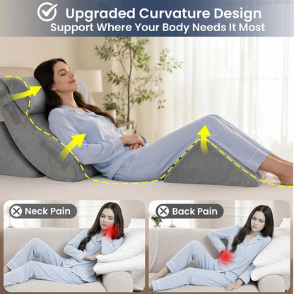 5PCS Wedge Pillow Set for After Surgery, Adjustable Orthopedic Foam Bed Wedge Pillow for Acid Reflux, GERD & Heartburn Relief, Back & Leg Elevation Support for Sleeping & Sitting Up, White Grey
