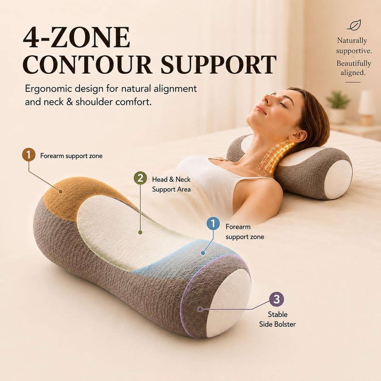 Buckwheat Neck Roll Pillow, Adjustable Cervical Pillow for Neck Pain Relief | natural hull fill, customizable loft, firm support, side and back sleepers, washable cover, lower back use