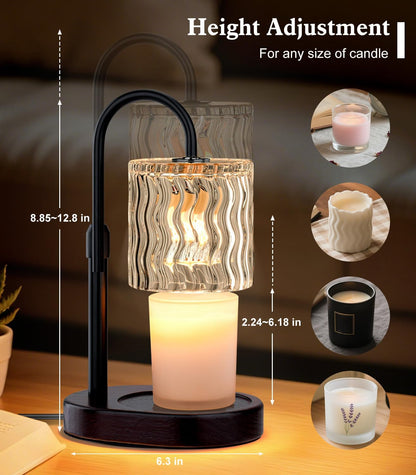 Candle Warmer Lamp Electric Timer: Dimmable Candles Warming Lamps - Height Adjustable Burner Jar - No Flame Scented Melts Wax - All Candle Jars Home Decor Table Light