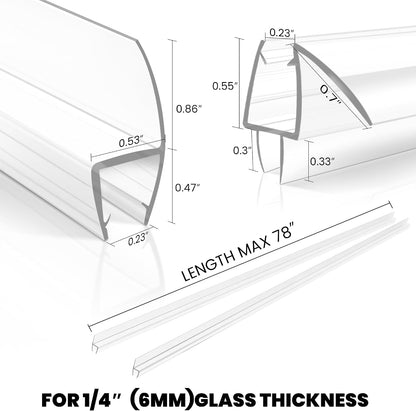 Frameless Shower Door Bottom Seal Strip for 3/8"(10mm) Thick Glass, Super Clear 36 Inch Long 2PCS Shower Door Seal, to Water Block